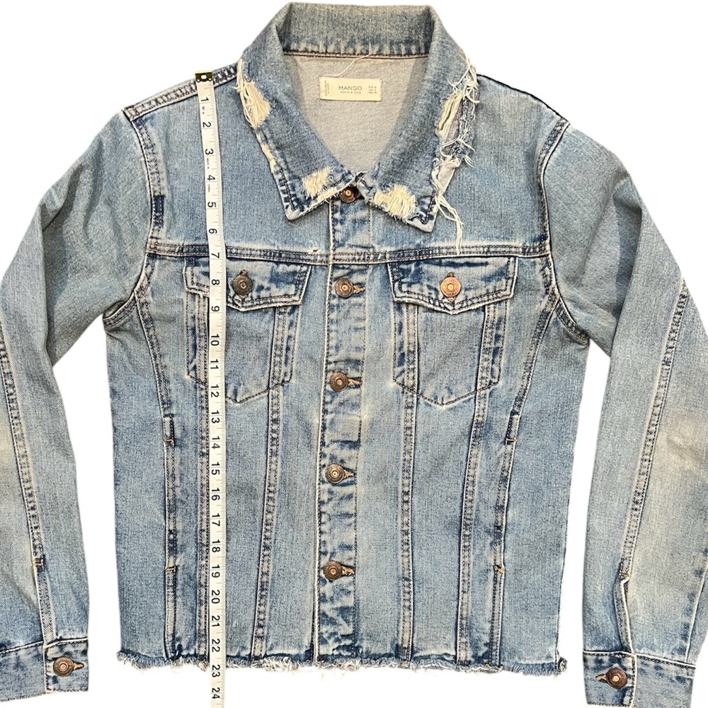 Mango Light Blue Distressed Jacket Size Small - image 4